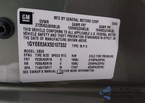 2005 Cadillac Srx V8 z USA, uszkodzony, nr VIN 1GYEE63AX50107332